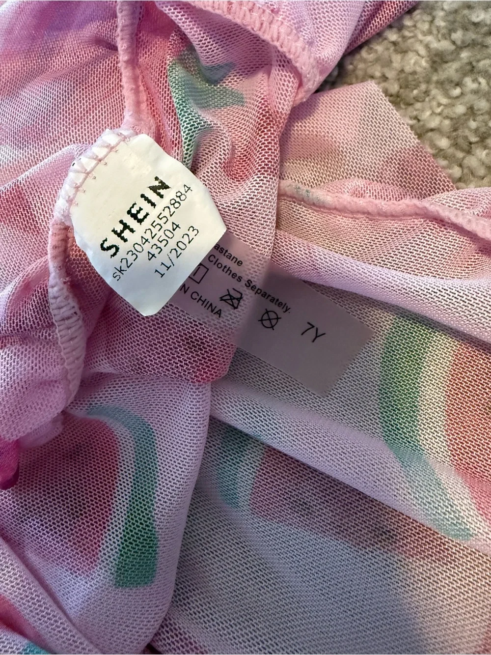 SHEIN Pink Fruit Print Ruffle Sleeve Girls Top